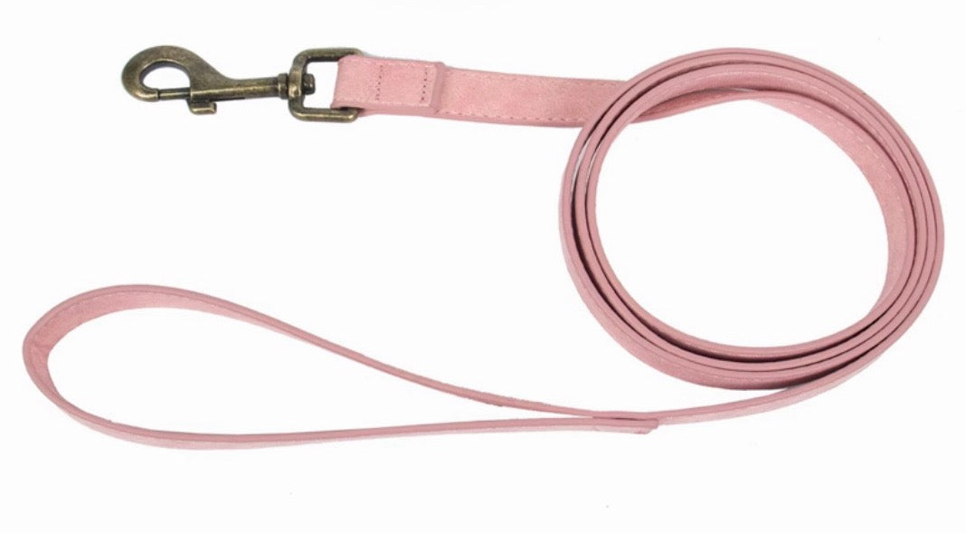 Collier & Laisse en Cuire Rose