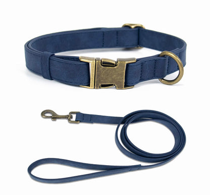 Collier & Laisse en Cuir Marine Personnalisable