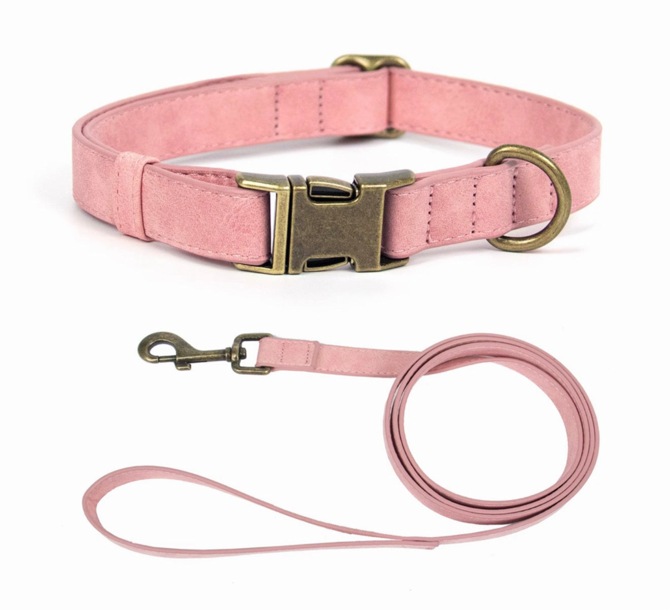 Collier & Laisse en Cuire Rose